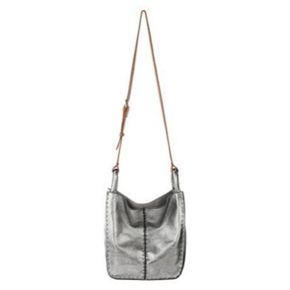 The Sak Los Feliz Dark Silver Pebbled Leather Adjustable Strap Crossbody Bag - Picture 2 of 16